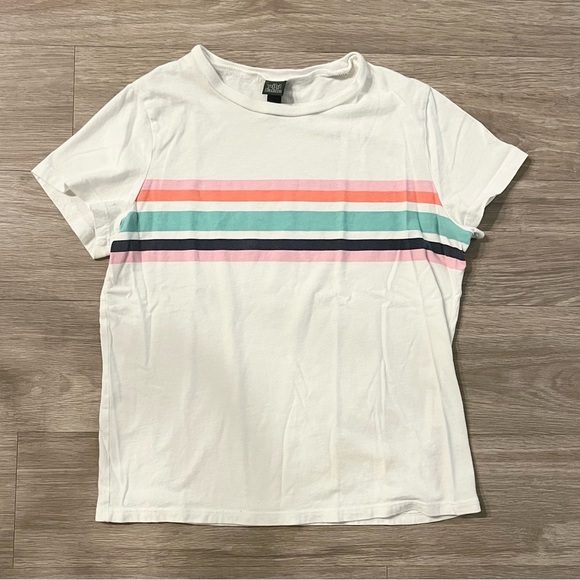 Wild Fable White Multicolor Horizontal Stripes Short Sleeve T-Shirt Top Small - Picture 1 of 5